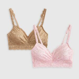 NWOT Quince Stretch Lace Sweetheart Bralette (2-pack) in Pale Pink & Clay Size M
